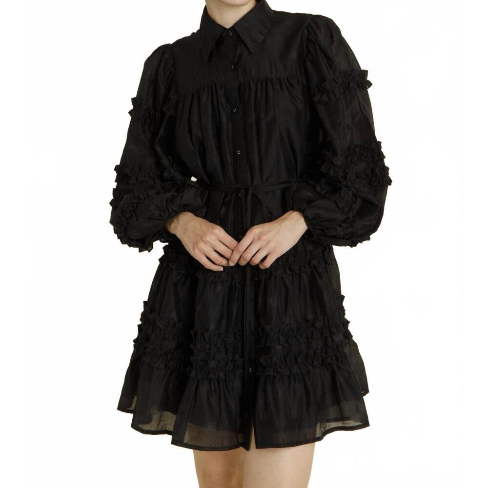 NEW AUREUM molly long sleeve mini dress in black
